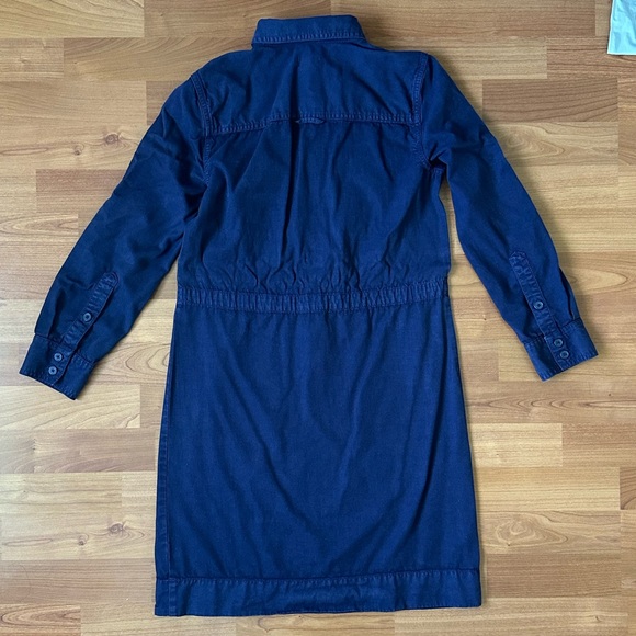 J. CREW | Garment Dyed Navy Blue Purple Drawstring Waist Shirtdress Petite 00 - Picture 6 of 9